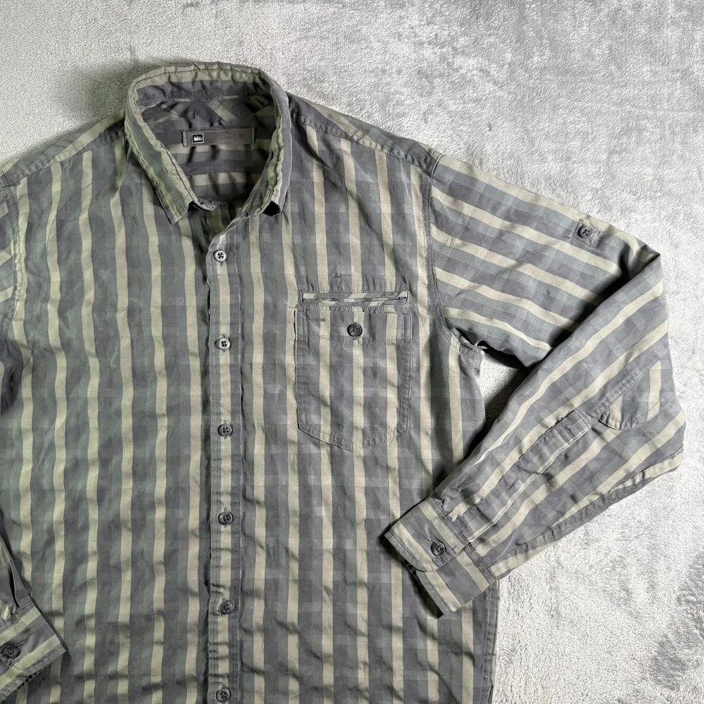 REI Co-op Mens Medium Gray Striped Long Sleeve Button Down Shirt